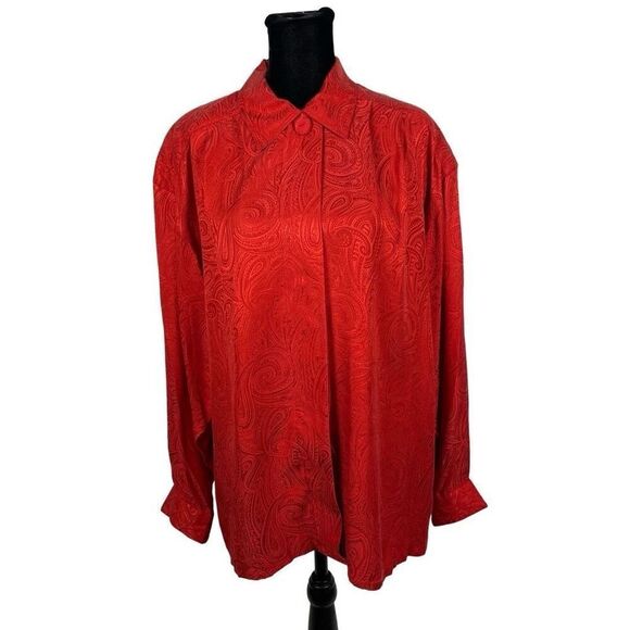 Silk Land Vintage 100% Silk Red Paisley Blouse - Women’s 10 - Picture 1 of 7